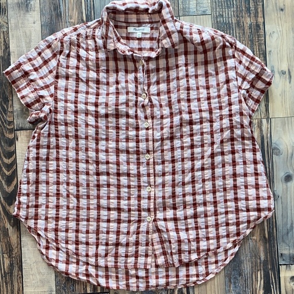 Madewell Tops - Madewell Red and White oversized western Checkered Button-Up Shirt